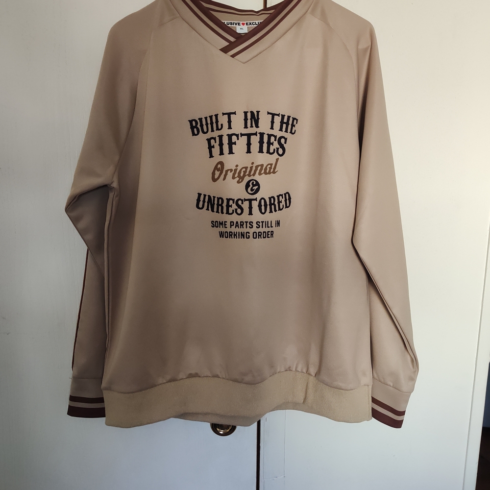 Exclusive Men's Beige V-Neck Sweater with Graphic Print